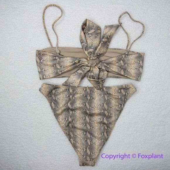 NEW Skin by SAME Vegan Leather Snake skin Bandeau‎ Bikini Top, size M - Picture 1 of 16